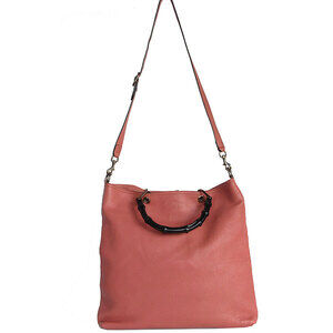 Gucci shoulder bamboo bag handbag pink brown leather